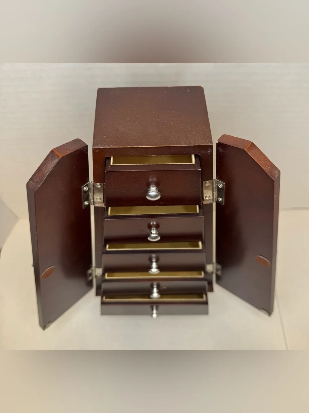 Dark Mahogany-colored Tapered Wooden Jewelry Armoire